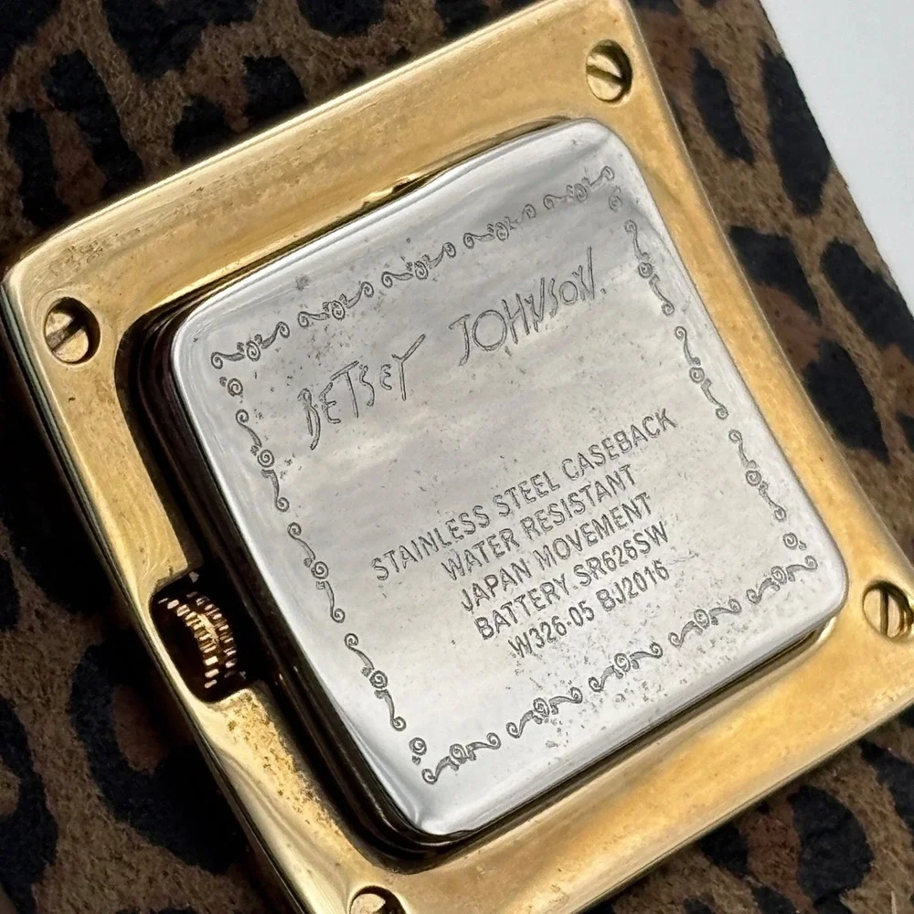 Betsey Johnson Leather Crystal Watch Wide Cuff Gold Tone - Needs Battery - Picture 10 of 15